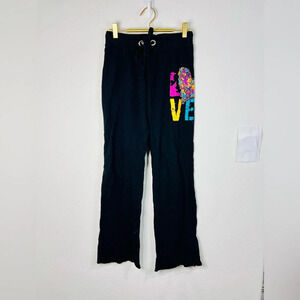 Rue21 Women’s Black Flare Lounge Pants LOVE Colorful Graphic Size Small